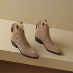 AIYUQI Women's Ankle Boots 2025 New Pointed Toe Zippered Western Cowboy Boots For Women Block Heel Work Boots Female