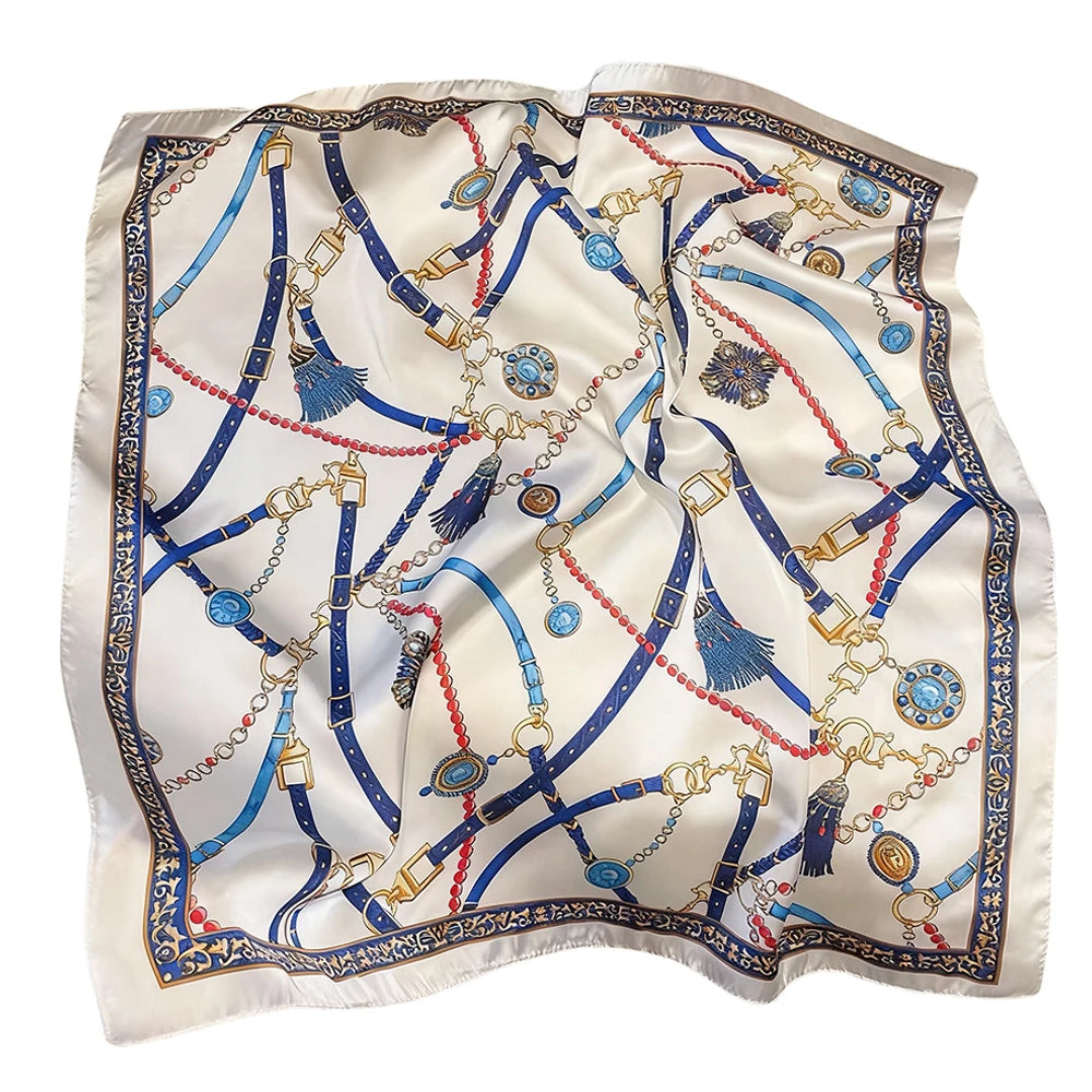 100% Pure Mulberry Silk Women Square Scarf Prints Headband Neckerchief Luxury Female Hair Ornament Female Bandana Scarves 53CM