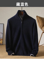 Men 100% Merino Wool Stand-Up Collar Cardigan Casual Knit Business Zipper Coat Autumn Winter Versatile Warm Men Cashmere Jacket