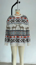 Y2k Style 2025 Winter Women Christmas Sweaters Allover Print Oversized Jumpers Full Sleeve Knitwear Warm Thick Knit Pullover Top