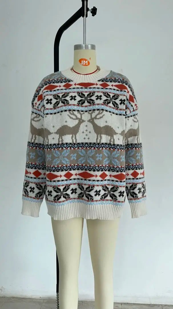 Y2k Style 2025 Winter Women Christmas Sweaters Allover Print Oversized Jumpers Full Sleeve Knitwear Warm Thick Knit Pullover Top