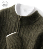 Men's 100% Pure Cashmere Pullover Thickened Warm Zipper Sweater High Collar Loose Top Business Leisure Solid Knitted