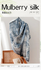 Spring and summer long strip 100% mulberry silk scarf blue silk scarf high literary sense sun protection large shawl thin