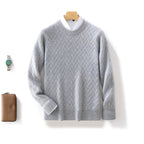 Winter Thick Warm Jacquard Cashmere Round Neck Sweater Men's Slim Fashion Pullover Knitted Wool Bottoming Shirt