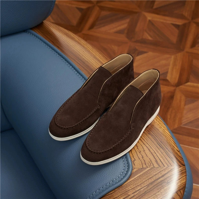 New Cow Leather Casual Men's Slip-On Loafers Lightweight Daily Wear Outdoor Real Leather Leisure Shoes round Toe Rubber Outsole