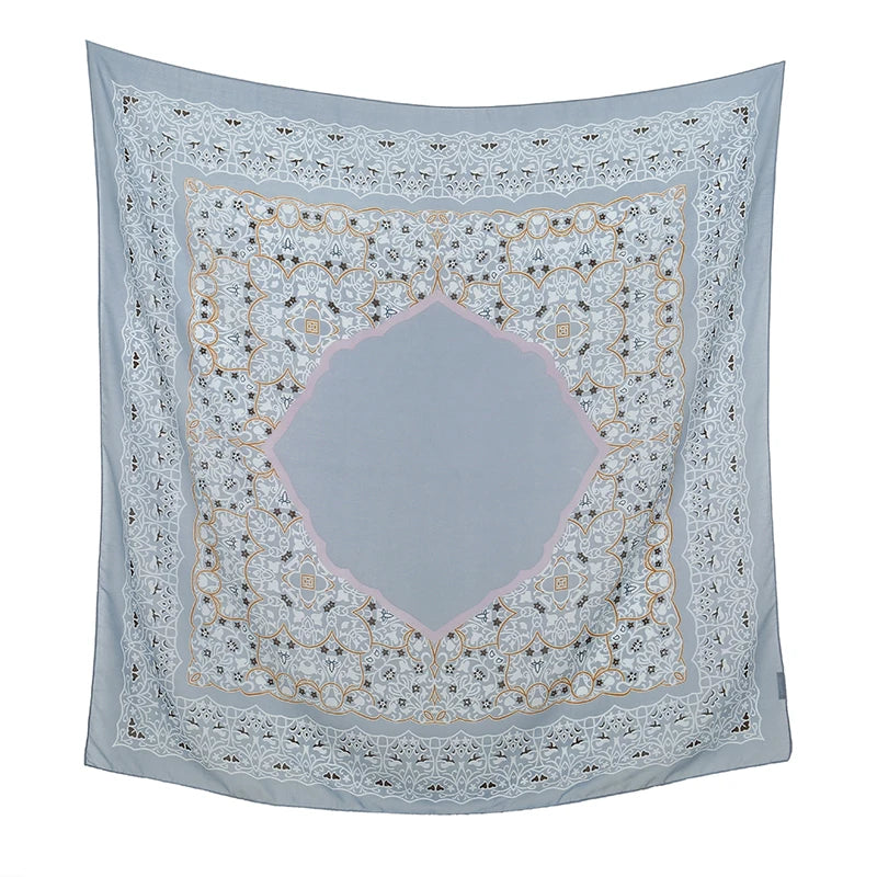 110*110cm Satin Square Scarf Women Big Size Shawl Ink Wash Style Luxury Design Scarf Floral Printed Handkerchief Damask Hijab