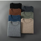 100% Pure Goat Cashmere Men's Crewneck Pullover Sweater Basic Half Sleeve Sweater Solid Color Business Casual Men's Top