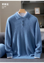 2025 Autumn And Winter New Men's Mink Wool Sweater POLO Collar Pullover Business Thick Warm Loose Oversized Knitted Sweater Tops