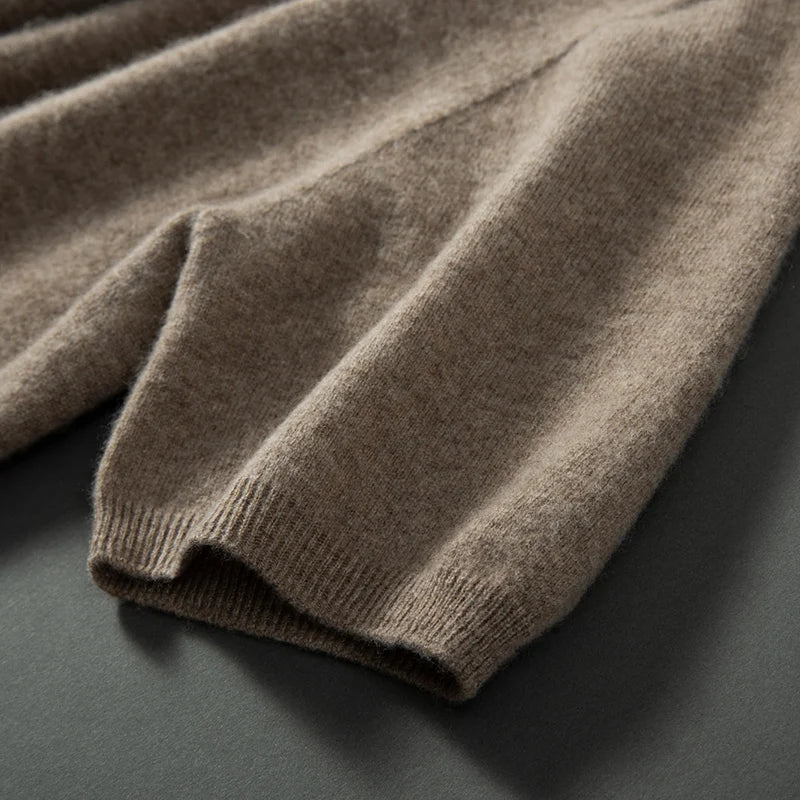 100% Pure Goat Cashmere Men's Crewneck Pullover Sweater Basic Half Sleeve Sweater Solid Color Business Casual Men's Top