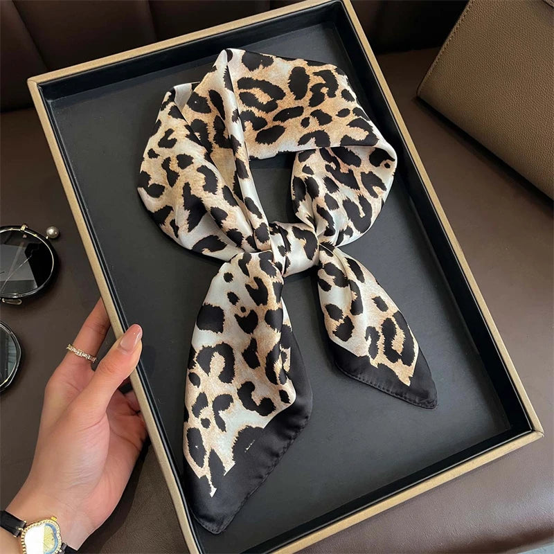 Luxury Print Satin Silk Square Scarf for Women Shawl Hijab Neckerchief Female Hair Ribbon Headband Fashion Wrap Bandana 2023 New