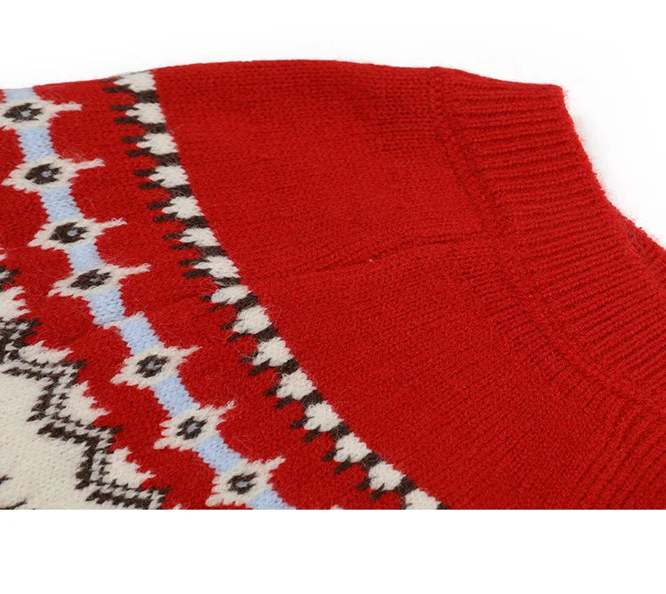 LOUIS YAO Jacquard Color Contrasting Cardigan 2025 Autumn/Winter Knitwear Christmas Day Casual Round Neck Women's Knitted Shirt