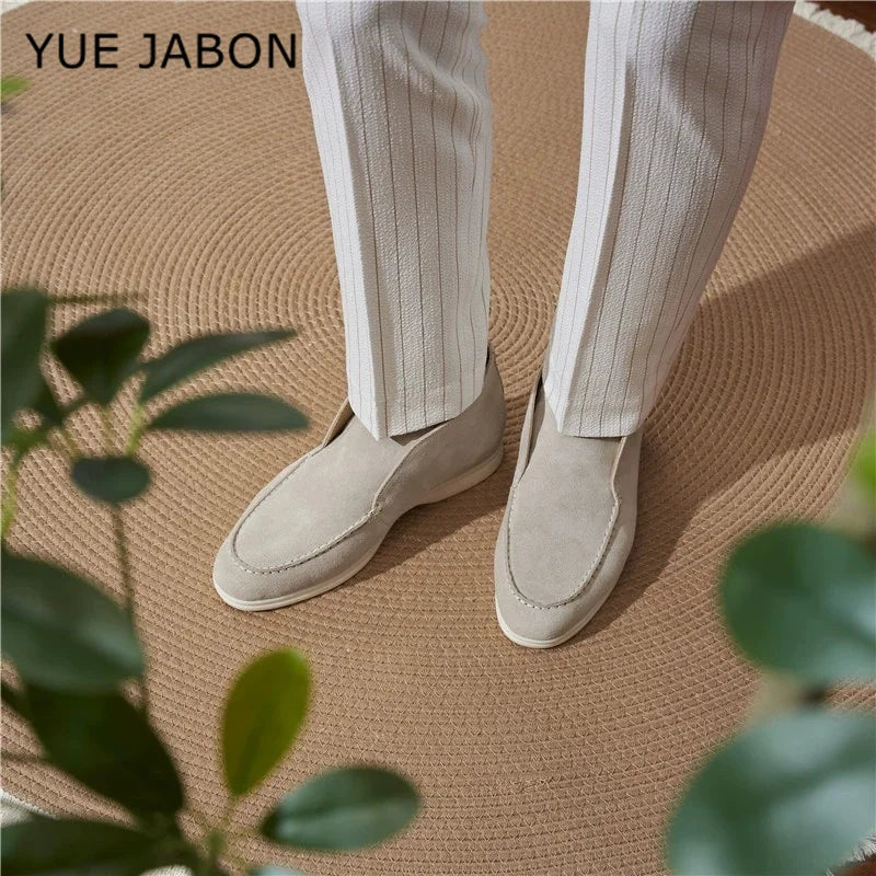 New Cow Leather Casual Men's Slip-On Loafers Lightweight Daily Wear Outdoor Real Leather Leisure Shoes round Toe Rubber Outsole