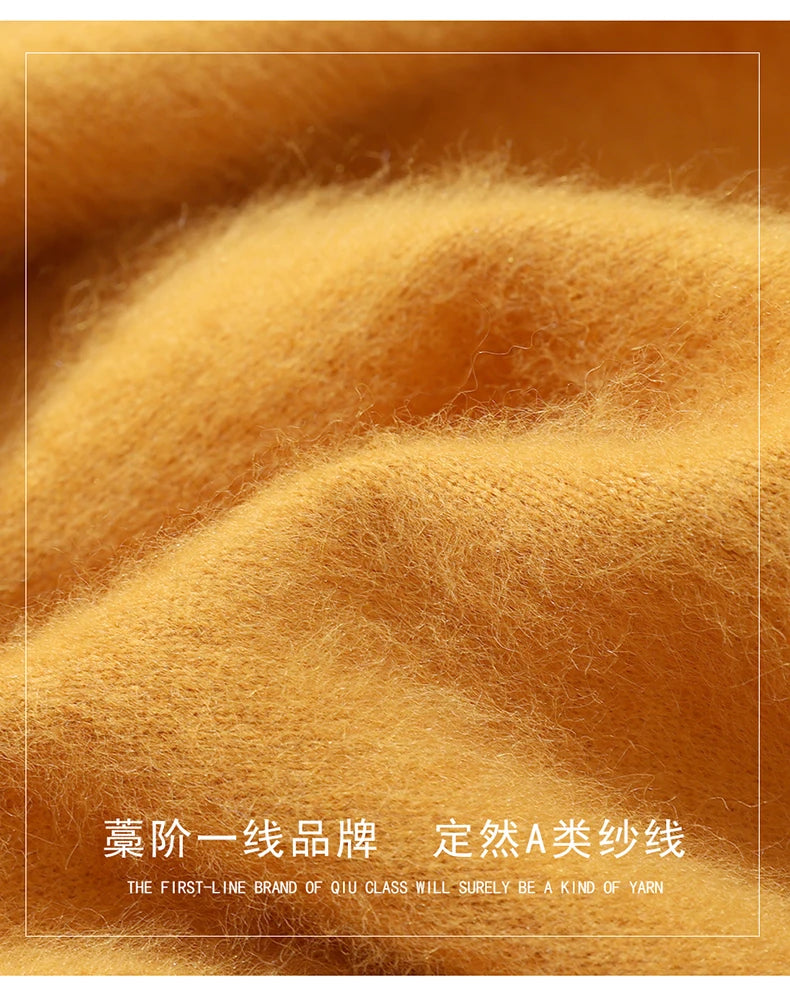 2025 Autumn And Winter New Men's Mink Wool Sweater POLO Collar Pullover Business Thick Warm Loose Oversized Knitted Sweater Tops