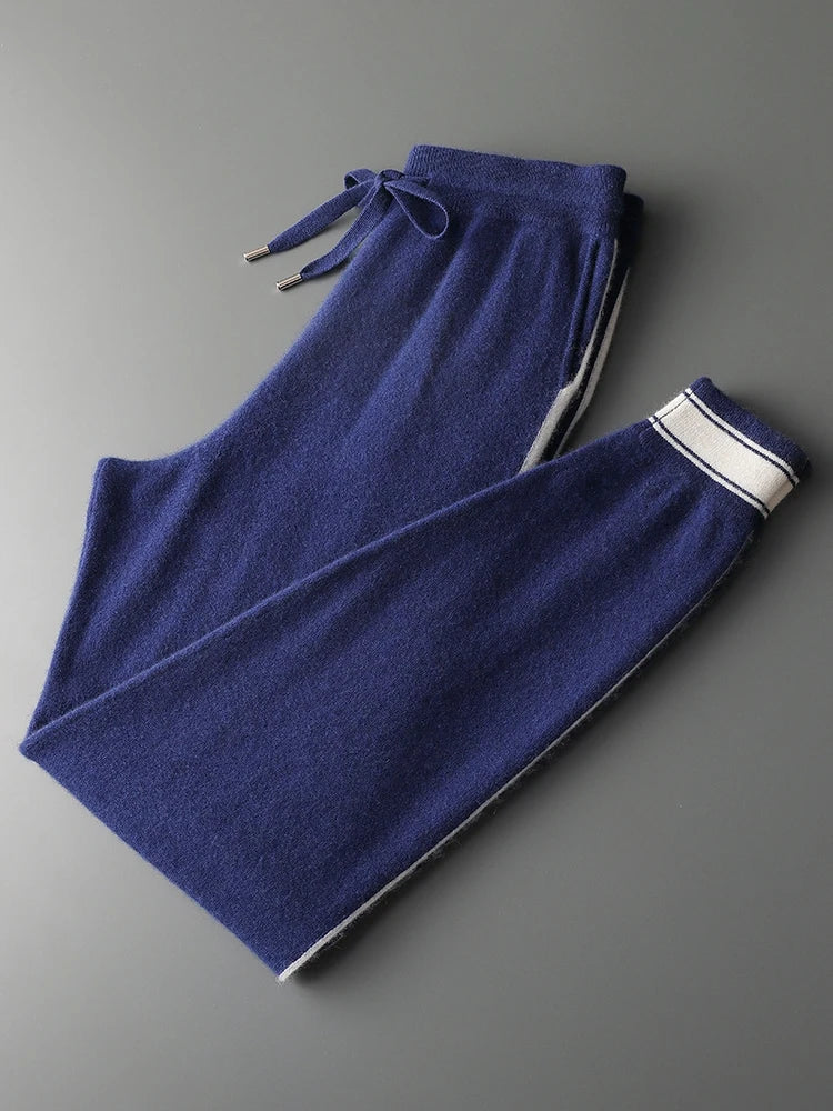 Yoyoselect Men 100% Cashmere Sweater Suit O Neck Pullover Casual Pants Luxury Soft Knitwear Autumn Winter Thick Warm Clothing