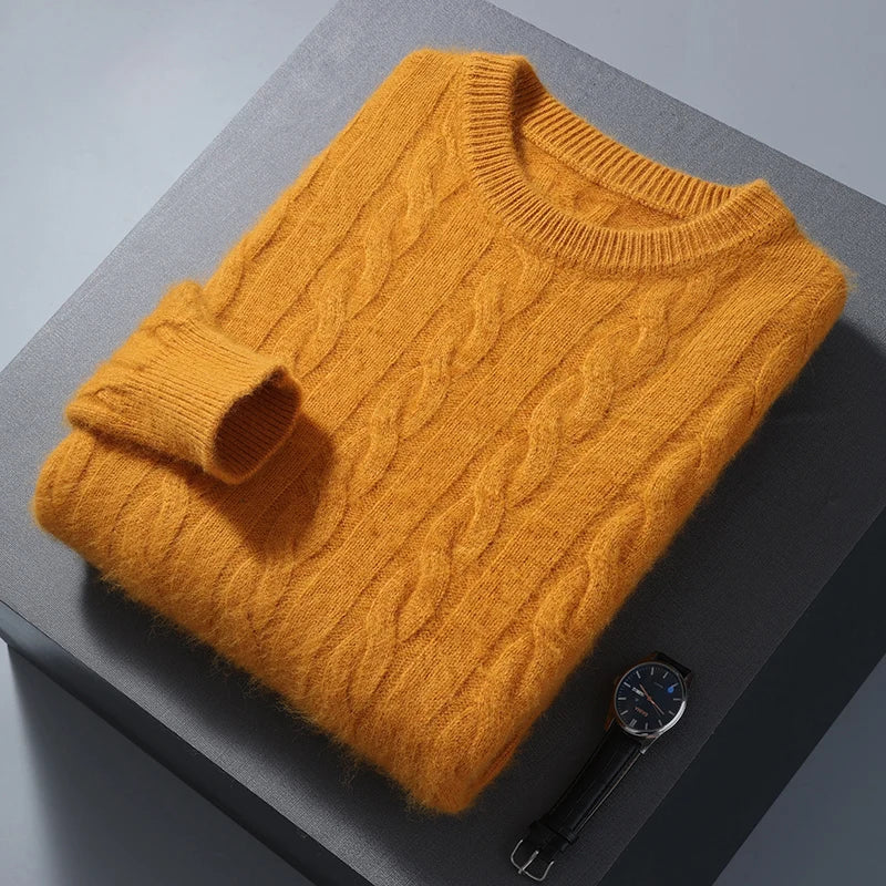 Winter New Men's Thickened Sweater Mink Cashmere Sweater Pullover Round Neck Twisted Large Size Casual Underlay Knitted Warm Top