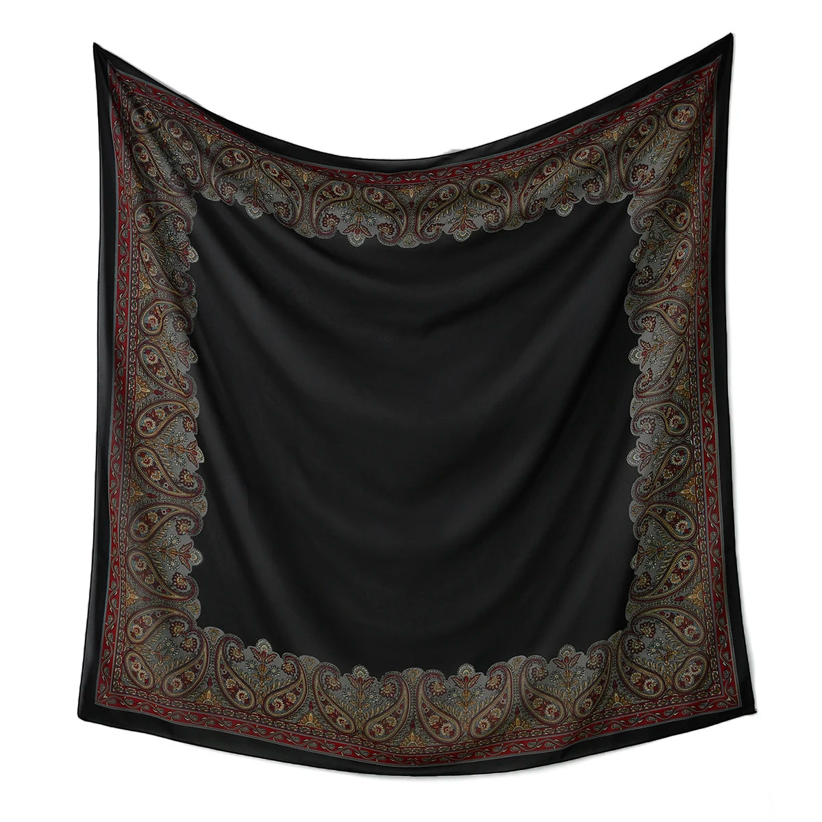 110*110cm Satin Square Scarf Women Big Size Shawl Ink Wash Style Luxury Design Scarf Floral Printed Handkerchief Damask Hijab