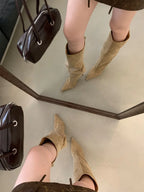 Aneikeh Fashion Winter Pointed Toe Knee-High Women Boots Thin Heels Shoes Female Punk Long Booties Zapatos De Muje