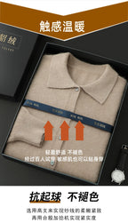 100% Pure Mink Cashmere Sweater Men's POLO Collar Wears Thick Button-Down Lapels And Solid Color Casual Knitted Bottoming Shirt