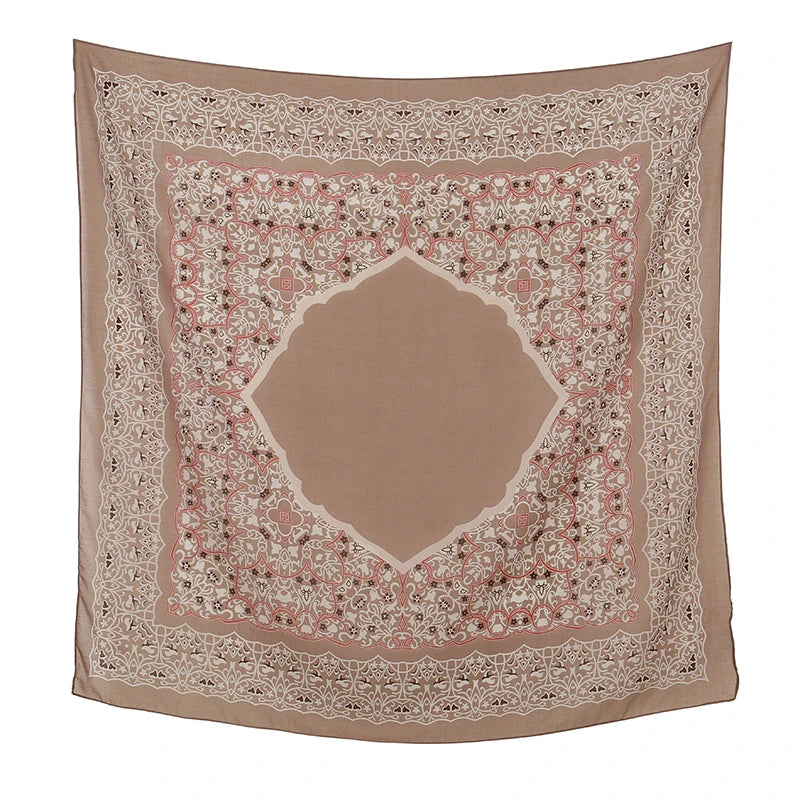 110*110cm Satin Square Scarf Women Big Size Shawl Ink Wash Style Luxury Design Scarf Floral Printed Handkerchief Damask Hijab