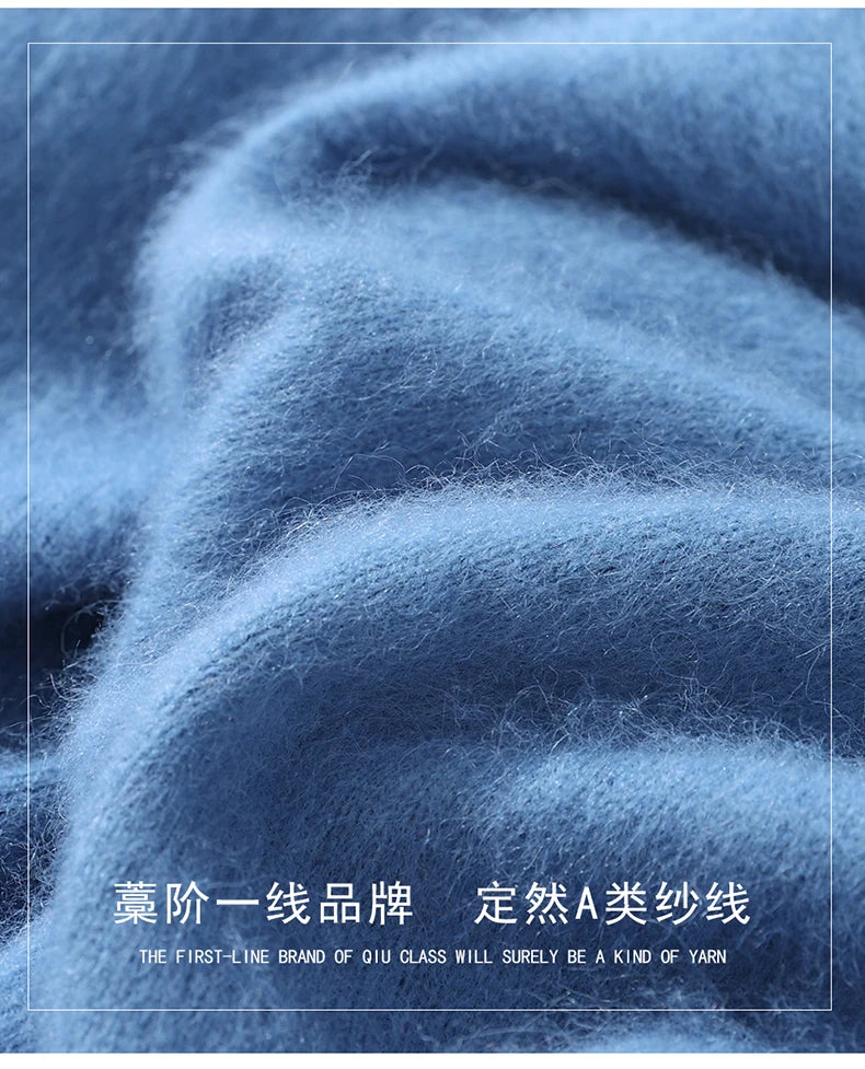 2025 Autumn And Winter New Men's Mink Wool Sweater POLO Collar Pullover Business Thick Warm Loose Oversized Knitted Sweater Tops