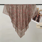 110*110cm Satin Square Scarf Women Big Size Shawl Ink Wash Style Luxury Design Scarf Floral Printed Handkerchief Damask Hijab