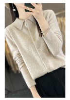 100% Mink Cashmere POLO Collar Women's Sweater Cardigan Solid Color Thick warm Cardigan Sweater For Women 2023 Autumn/Winter New
