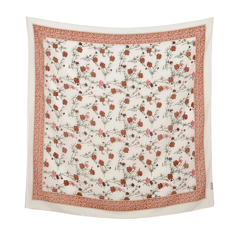 110*110cm Satin Square Scarf Women Big Size Shawl Ink Wash Style Luxury Design Scarf Floral Printed Handkerchief Damask Hijab