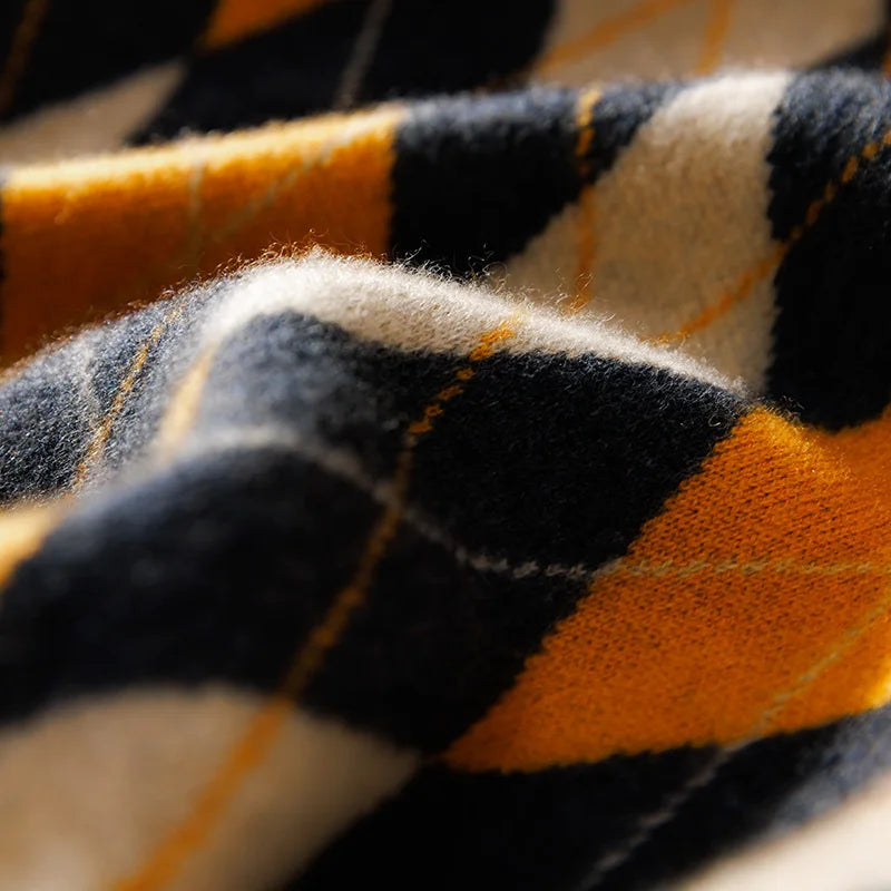 New 100% Pure Wool Cashmere Men's O-neck Pullover Autumn And Winter Color Matching Top Casual Thick Fashion Large Size Jacket