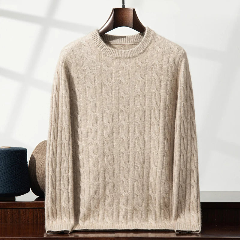 Men's 100% pure cashmere pullover casual solid color knitted sweater loose round neck Tops thick and warm Jumper