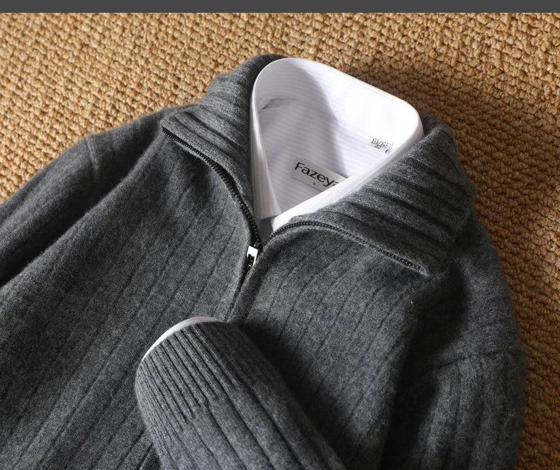 Men 100% Merino Wool Stand-Up Collar Cardigan Casual Knit Business Zipper Coat Autumn Winter Versatile Warm Men Cashmere Jacket