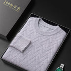 Winter Thick Warm Jacquard Cashmere Round Neck Sweater Men's Slim Fashion Pullover Knitted Wool Bottoming Shirt