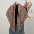 110*110cm Satin Square Scarf Women Big Size Shawl Ink Wash Style Luxury Design Scarf Floral Printed Handkerchief Damask Hijab