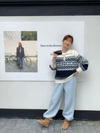 Retro Fair Isle f Zip Knitted Sweater Luxury Woolen Outerwear Soft Long Sve  Ne Warm Thiened Winter Faion