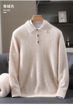 2025 Autumn And Winter New Men's Mink Wool Sweater POLO Collar Pullover Business Thick Warm Loose Oversized Knitted Sweater Tops