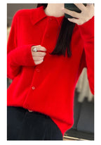 100% Mink Cashmere POLO Collar Women's Sweater Cardigan Solid Color Thick warm Cardigan Sweater For Women 2023 Autumn/Winter New