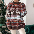 Y2k Style 2025 Winter Women Christmas Sweaters Allover Print Oversized Jumpers Full Sleeve Knitwear Warm Thick Knit Pullover Top