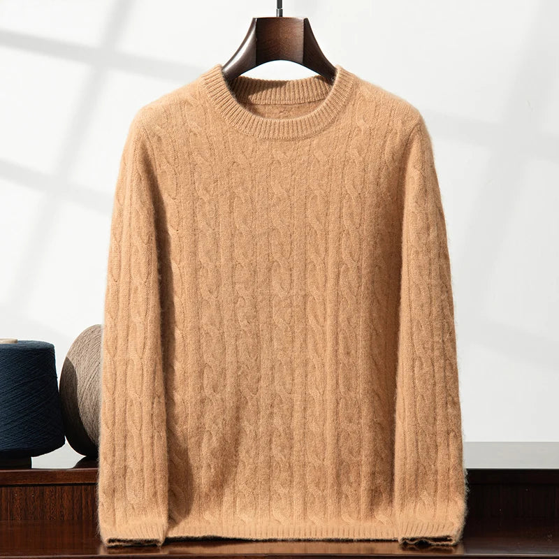 Men's 100% pure cashmere pullover casual solid color knitted sweater loose round neck Tops thick and warm Jumper