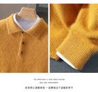 2025 Autumn And Winter New Men's Mink Wool Sweater POLO Collar Pullover Business Thick Warm Loose Oversized Knitted Sweater Tops