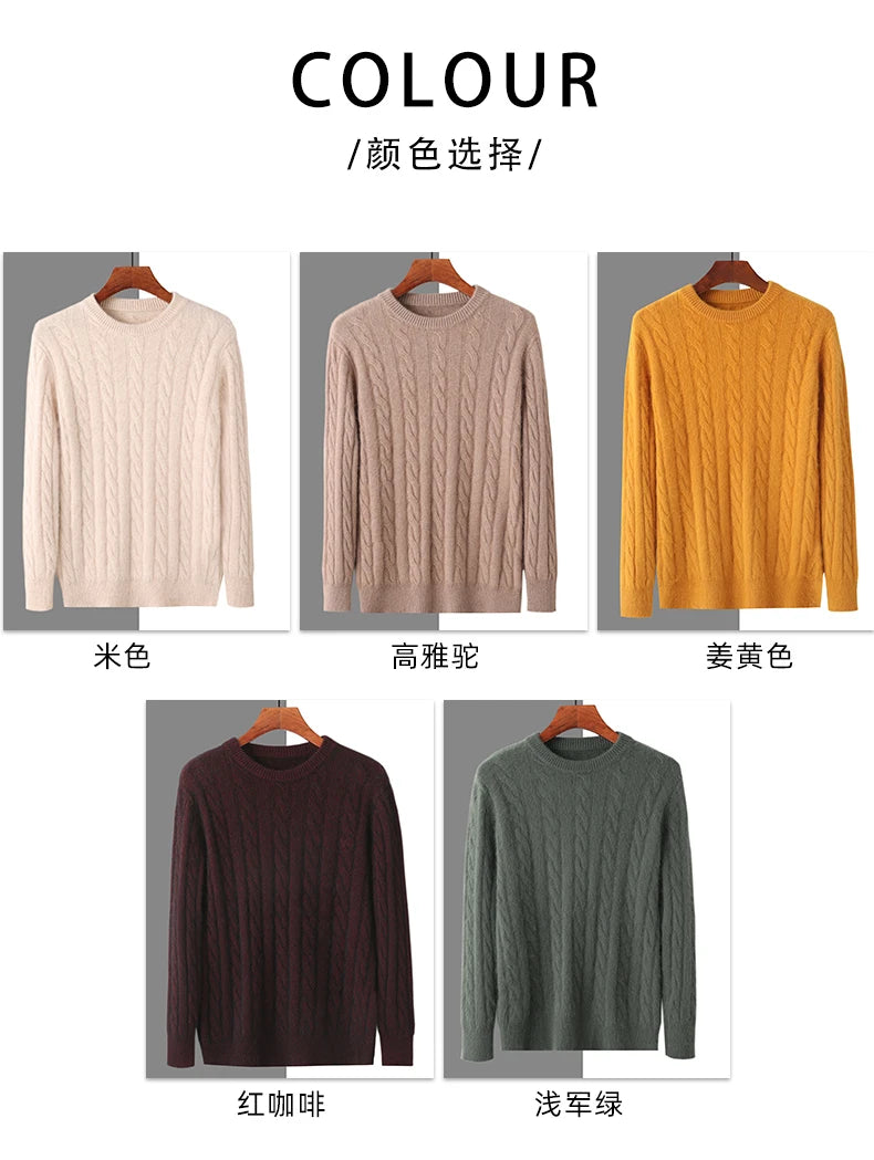 Winter New Men's Thickened Sweater Mink Cashmere Sweater Pullover Round Neck Twisted Large Size Casual Underlay Knitted Warm Top