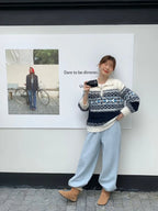 Retro Fair Isle f Zip Knitted Sweater Luxury Woolen Outerwear Soft Long Sve  Ne Warm Thiened Winter Faion