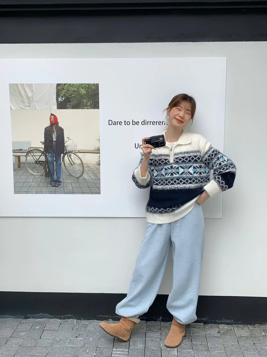 Retro Fair Isle f Zip Knitted Sweater Luxury Woolen Outerwear Soft Long Sve  Ne Warm Thiened Winter Faion