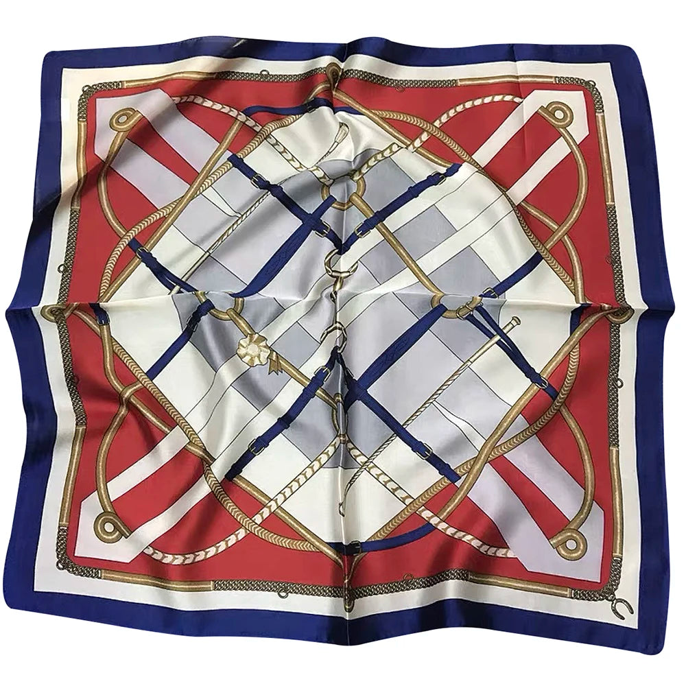 100% Pure Mulberry Silk Women Square Scarf Prints Headband Neckerchief Luxury Female Hair Ornament Female Bandana Scarves 53CM