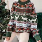 Y2k Style 2025 Winter Women Christmas Sweaters Allover Print Oversized Jumpers Full Sleeve Knitwear Warm Thick Knit Pullover Top