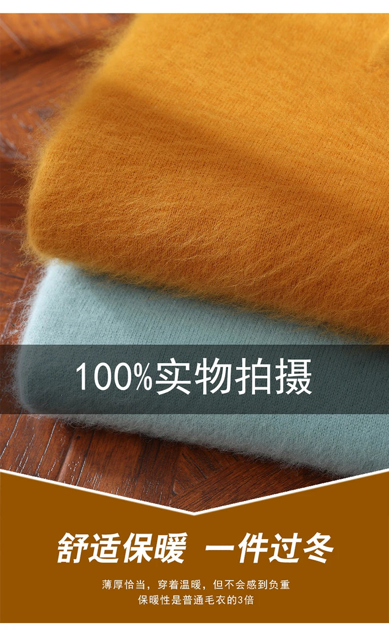 2025 Autumn And Winter New Men's Mink Wool Sweater POLO Collar Pullover Business Thick Warm Loose Oversized Knitted Sweater Tops