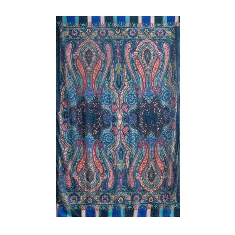 Spring and summer long strip 100% mulberry silk scarf blue silk scarf high literary sense sun protection large shawl thin