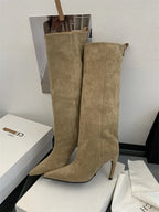 Aneikeh Fashion Winter Pointed Toe Knee-High Women Boots Thin Heels Shoes Female Punk Long Booties Zapatos De Muje