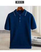 100% Merino wool men's lapel short sleeved sweater T-shirt new knitted casual business men's pullover sweater wool T-shirt summe