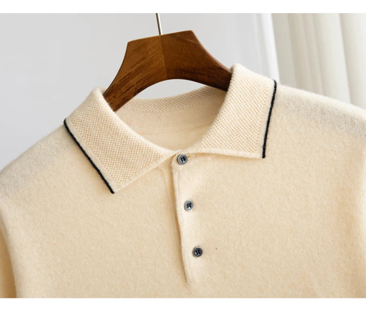 100% Merino wool men's lapel short sleeved sweater T-shirt new knitted casual business men's pullover sweater wool T-shirt summe