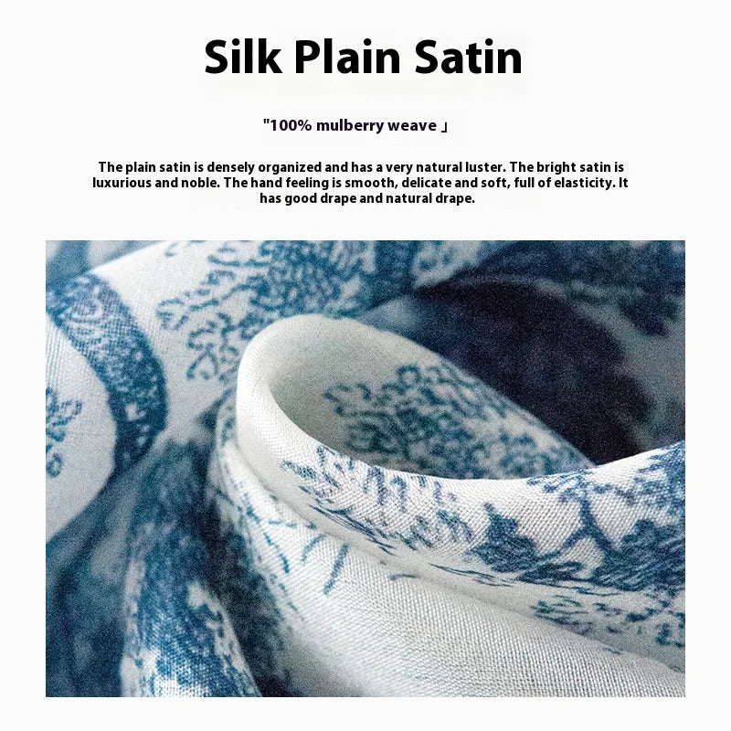 Spring and summer long strip 100% mulberry silk scarf blue silk scarf high literary sense sun protection large shawl thin