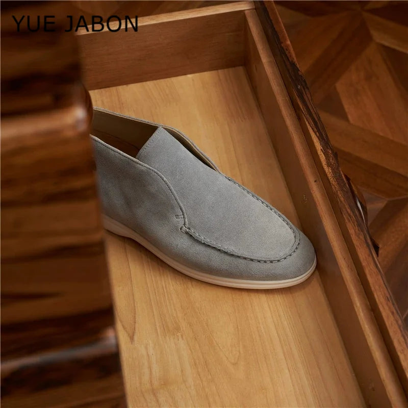 New Cow Leather Casual Men's Slip-On Loafers Lightweight Daily Wear Outdoor Real Leather Leisure Shoes round Toe Rubber Outsole